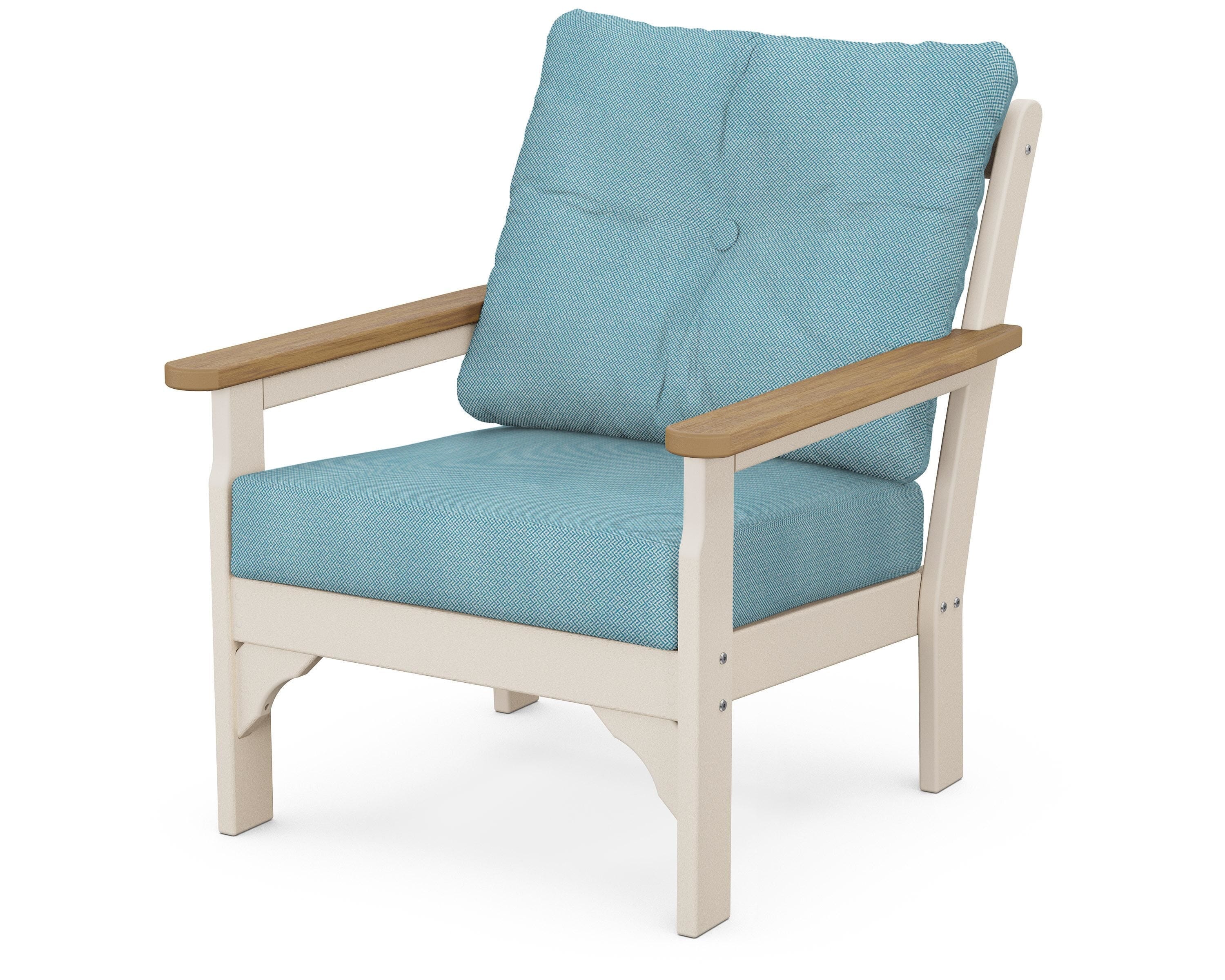 POLYWOOD® Vineyard Deep Seating Chair in Sand / Natural / Lattice Sky Blue