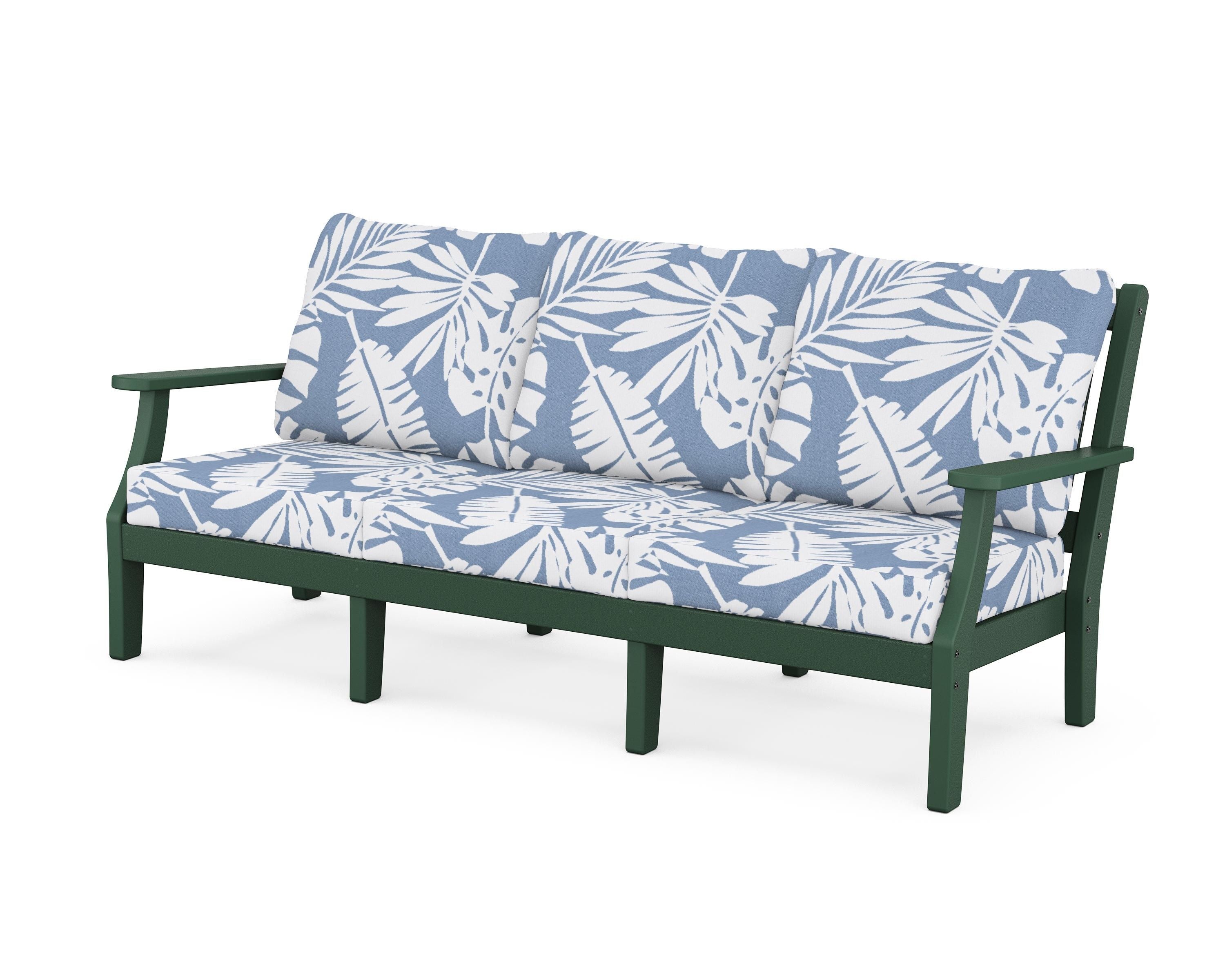 Martha Stewart by POLYWOOD® Chinoiserie Deep Seating Sofa in Green / Leaf Sky Blue