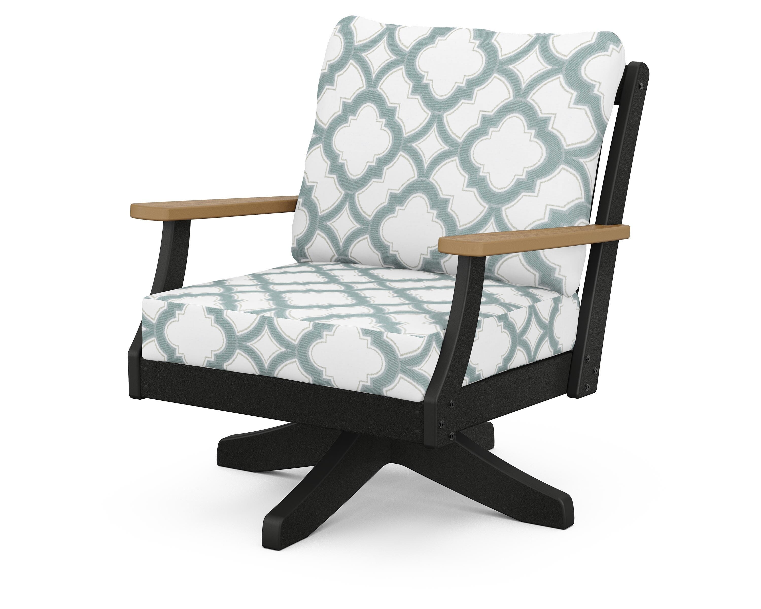 POLYWOOD® Braxton Deep Seating Swivel Chair in Black / Natural / Trellis Glacier Spa