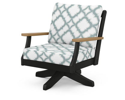 POLYWOOD® Braxton Deep Seating Swivel Chair in Black / Natural / Trellis Glacier Spa