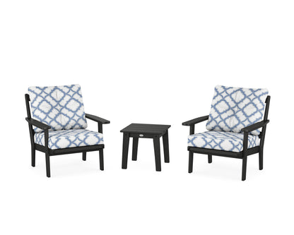 POLYWOOD® Prairie 3-Piece Deep Seating Set in Black / Trellis Sky Blue