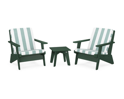 POLYWOOD® Riviera Modern Lounge 3-Piece Set in Green / Cabana Stripe Glacier Spa