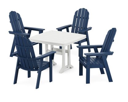 POLYWOOD® Vineyard Adirondack 5-Piece Dining Set with Trestle Legs in Navy / White