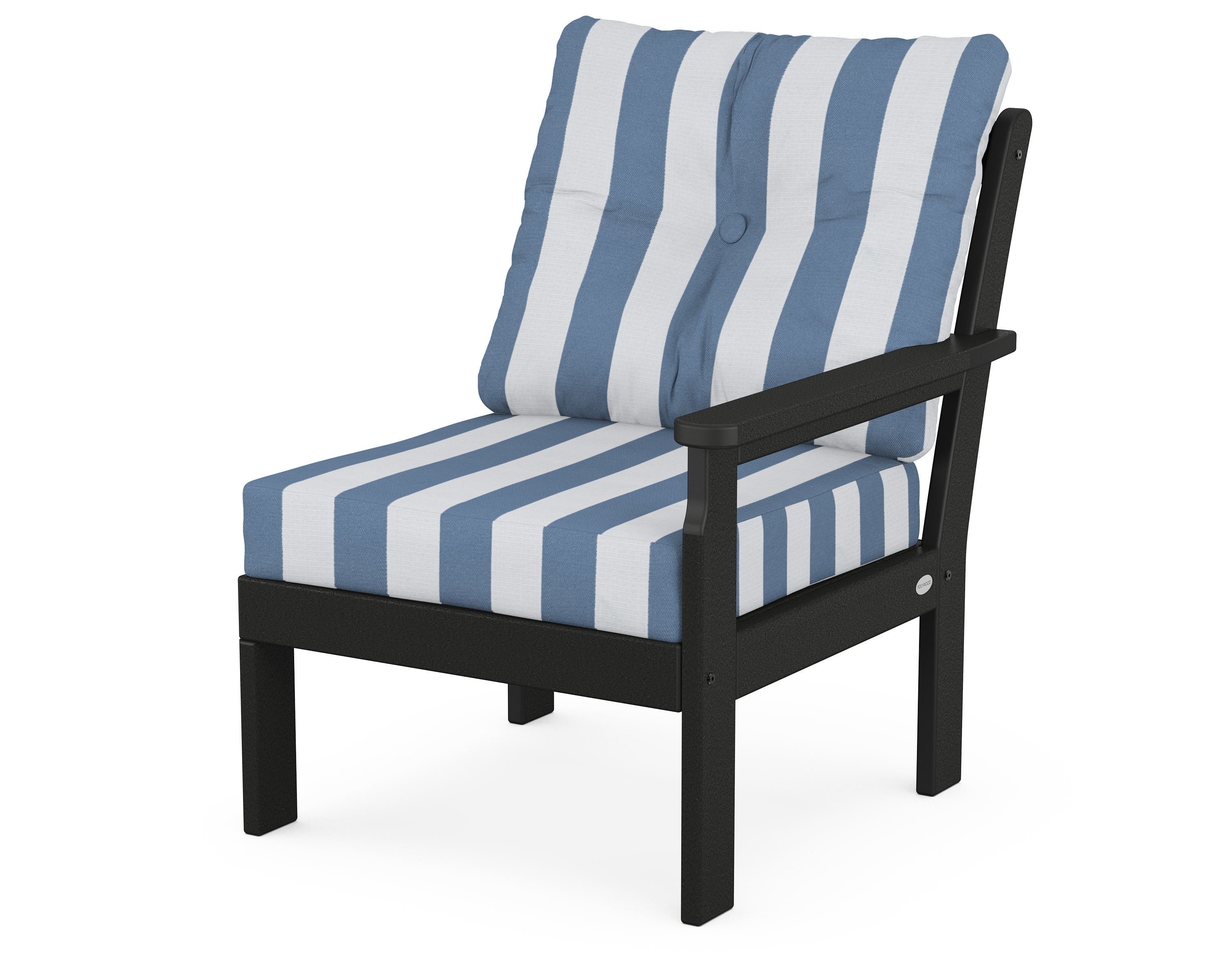 POLYWOOD® Vineyard Modular Right Arm Chair in Black / Cabana Stripe Sky Blue