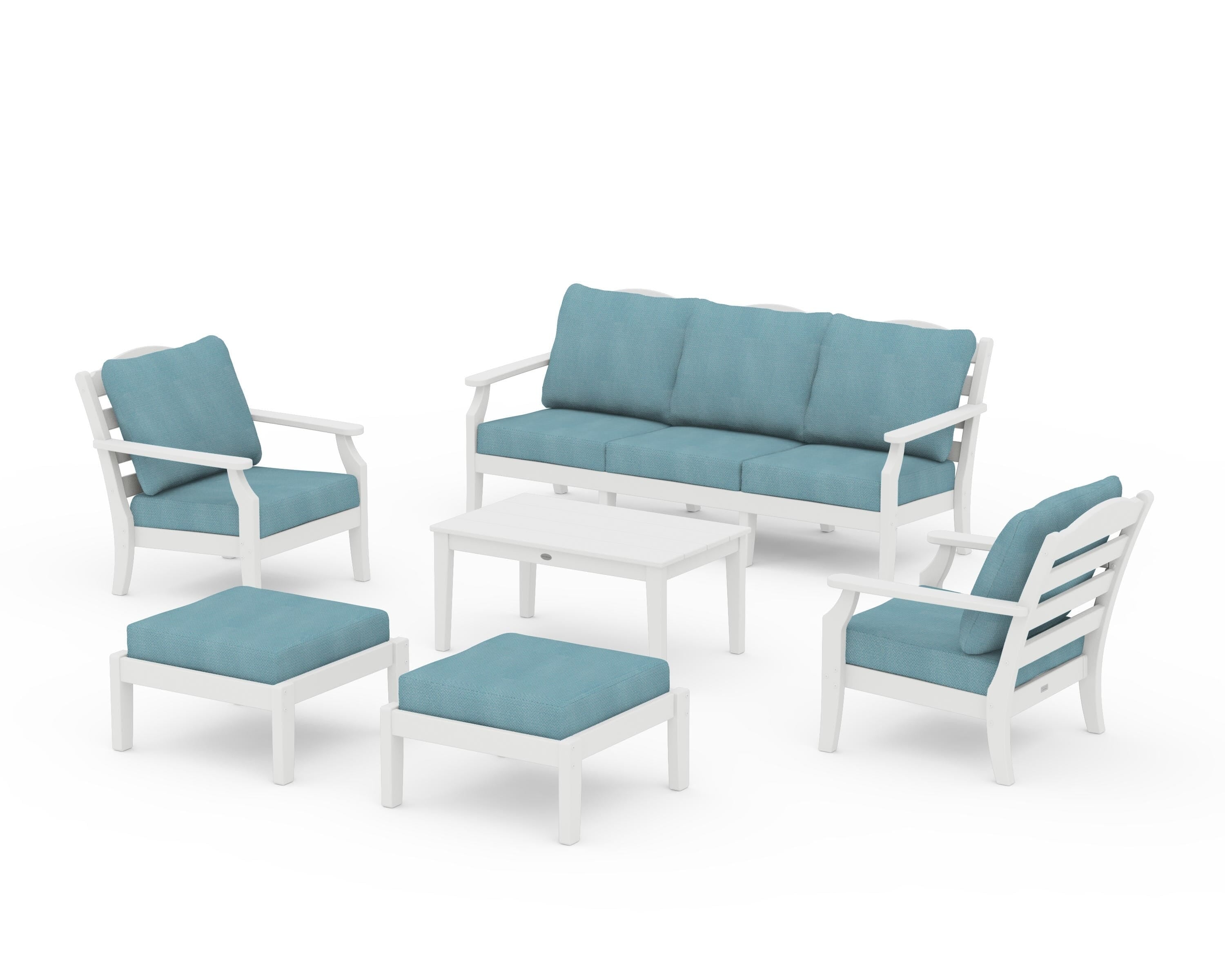 Draper James™ by  POLYWOOD® Savannah 6-Piece Lounge Sofa Set in Vintage White / Lattice Sky Blue