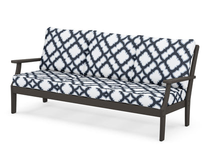 POLYWOOD® Braxton Deep Seating Sofa in Vintage Coffee / Trellis Marine Indigo