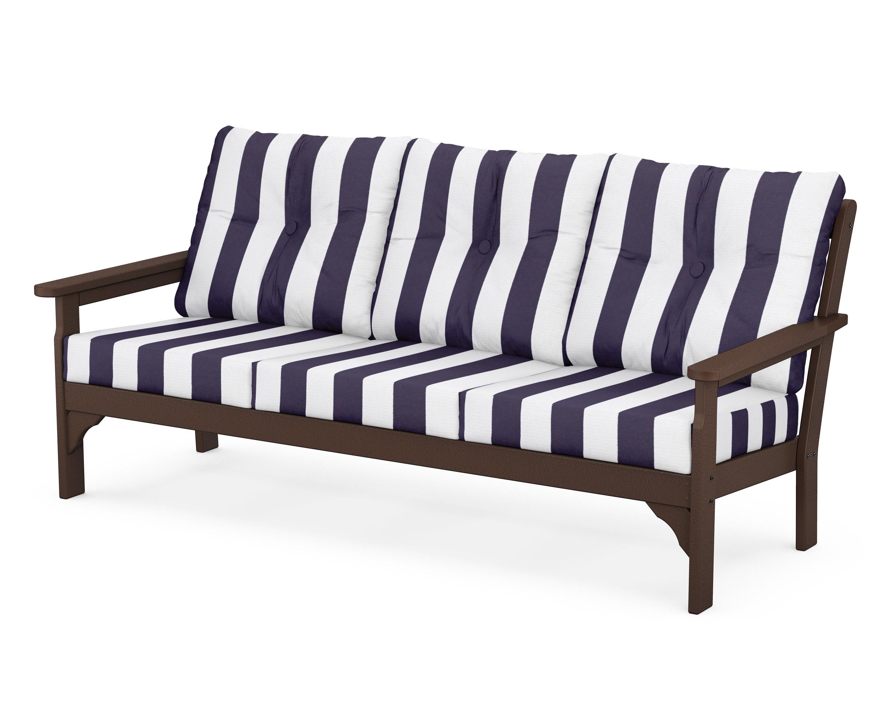 POLYWOOD® Vineyard Deep Seating Sofa in Mahogany / Cabana Stripe Navy