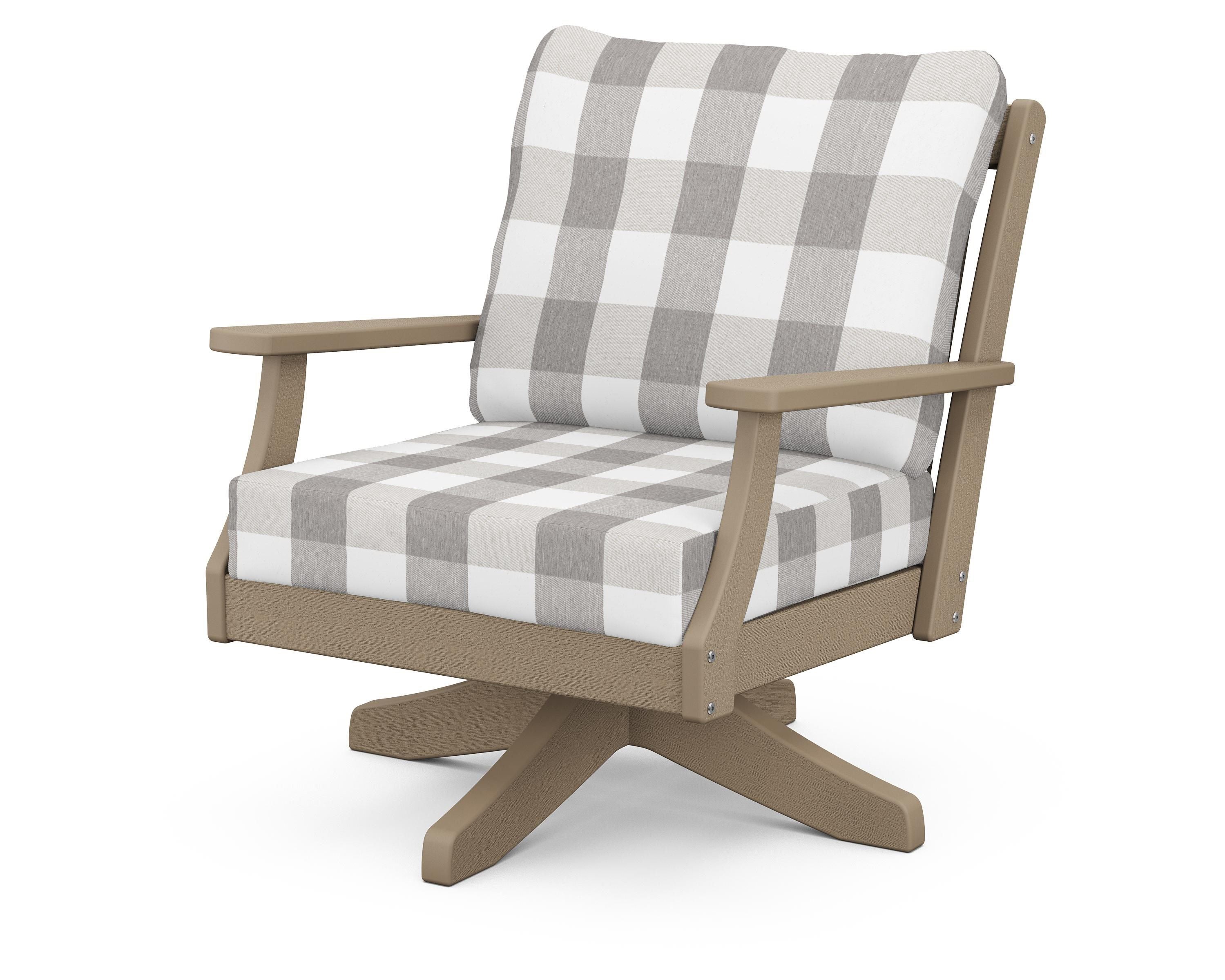 POLYWOOD® Braxton Deep Seating Swivel Chair in Vintage Sahara / Buffalo Plaid Grey Mist