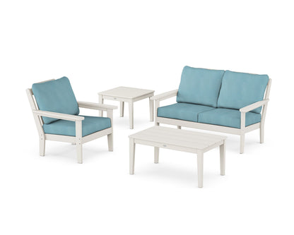 Country Living Wovendale 4-Piece Deep Seating Set in Sand / Lattice Sky Blue