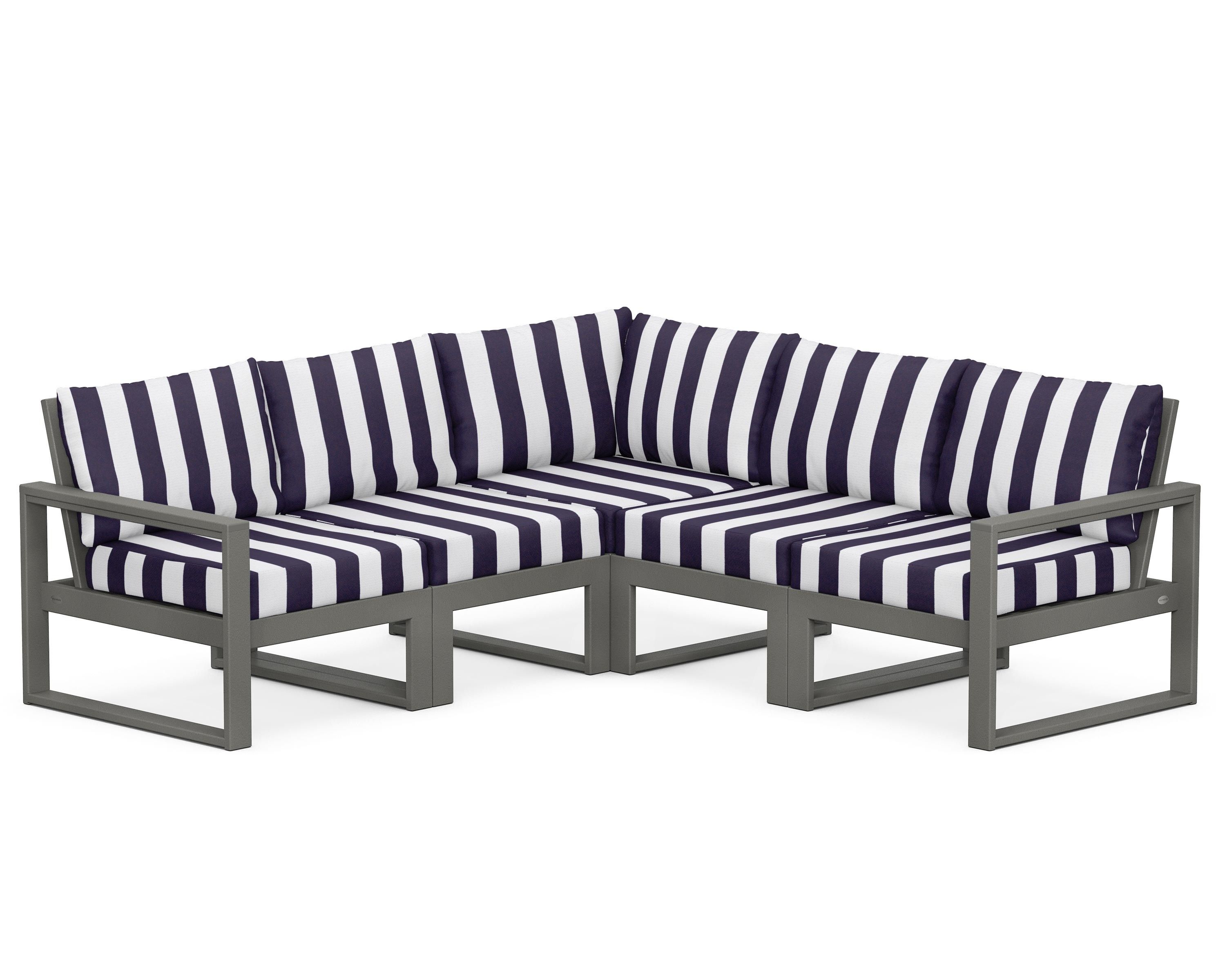 POLYWOOD® EDGE 5-Piece Modular Deep Seating Set in Slate Grey / Cabana Stripe Navy