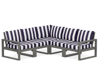 POLYWOOD® EDGE 5-Piece Modular Deep Seating Set in Slate Grey / Cabana Stripe Navy