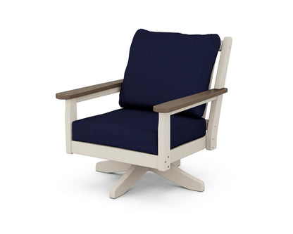 POLYWOOD® Chippendale Deep Seating Swivel Chair in Sand / Kona / Navy