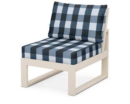 Unbranded Modular Armless Chair in Sand / Buffalo Plaid Marine Indigo
