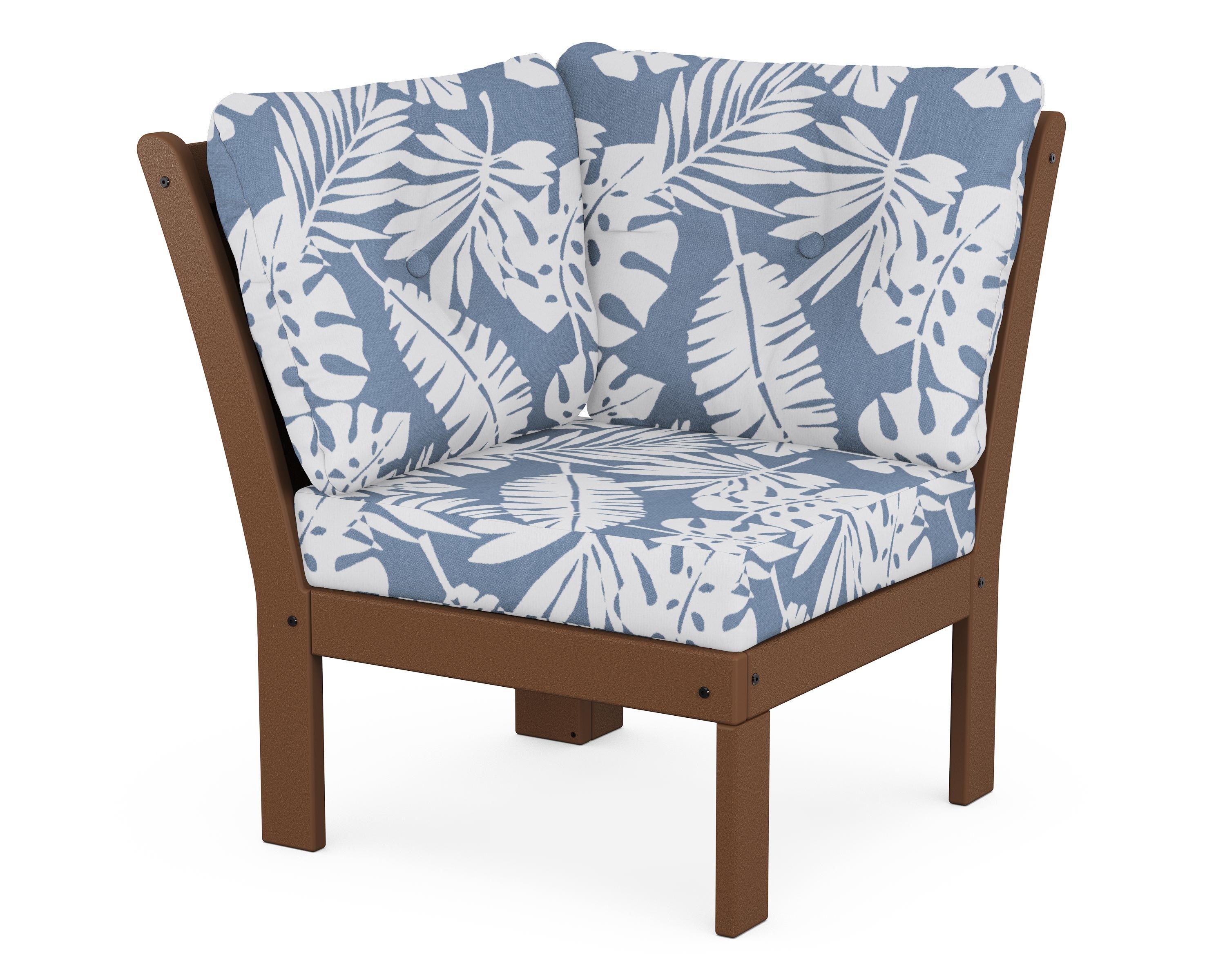 POLYWOOD® Vineyard Modular Corner Chair in Teak / Leaf Sky Blue