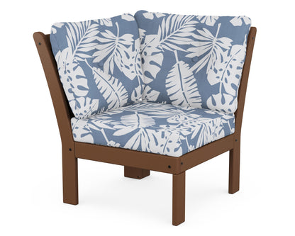 POLYWOOD® Vineyard Modular Corner Chair in Teak / Leaf Sky Blue