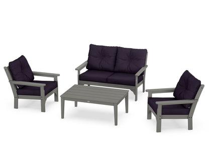 POLYWOOD® Vineyard 4-Piece Deep Seating Set in Slate Grey / Navy Linen