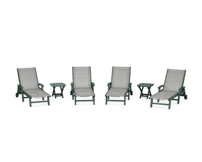 POLYWOOD® Coastal Chaise 6-Piece Set with Wheels in Green / Metallic Sling