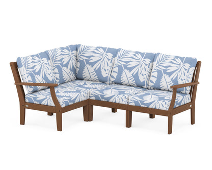 POLYWOOD® Braxton Modular 4-Piece Deep Seating Set in Teak / Leaf Sky Blue
