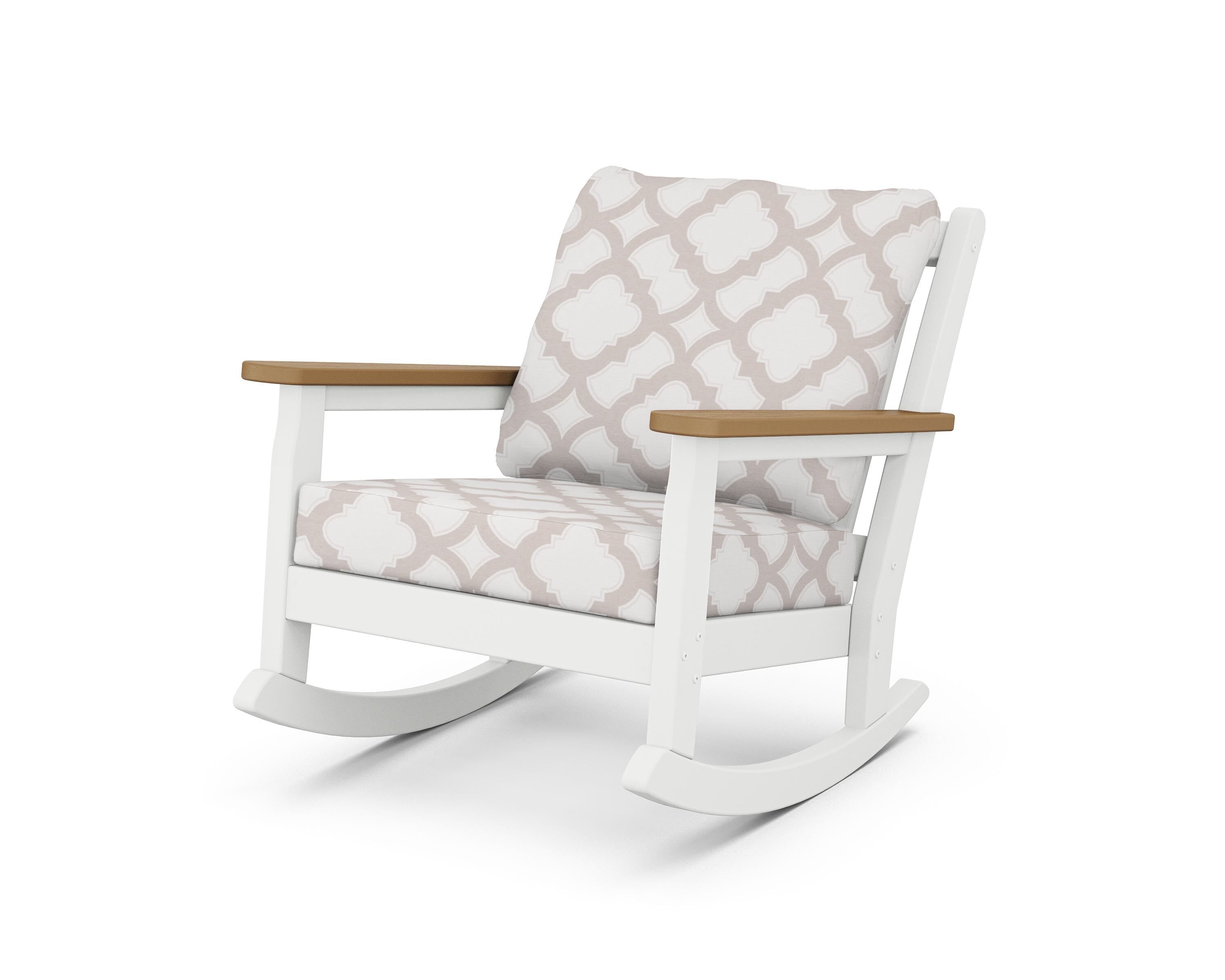 POLYWOOD® Chippendale Deep Seating Rocking Chair in White / Natural / Trellis Dune Burlap