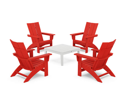 POLYWOOD® 5-Piece Modern Grand Adirondack Chair Conversation Group in Sunset Red / White