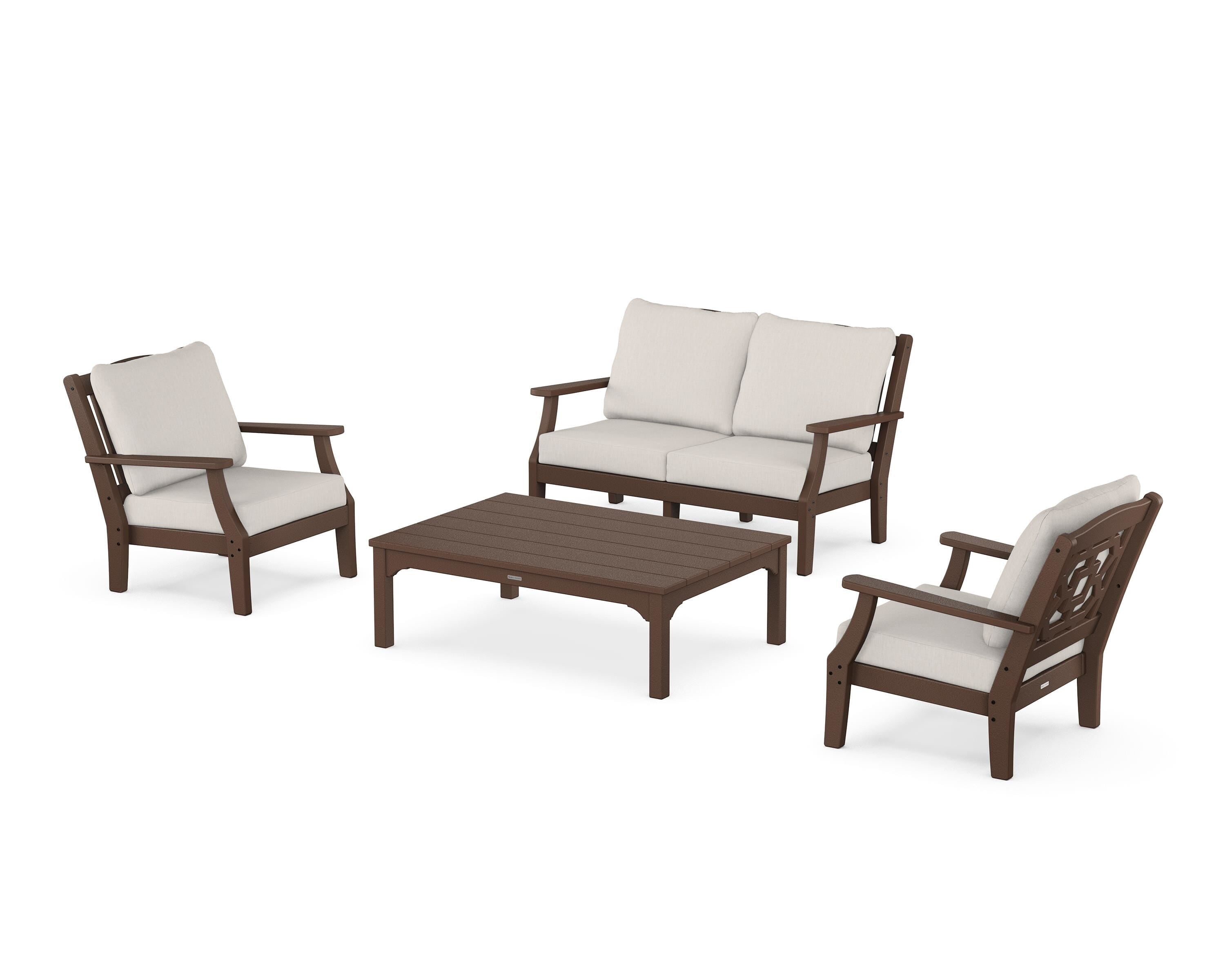 Martha Stewart by POLYWOOD® Chinoiserie 4-Piece Deep Seating Set with Loveseat in Mahogany / Cast Ash