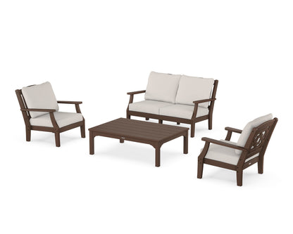 Martha Stewart by POLYWOOD® Chinoiserie 4-Piece Deep Seating Set with Loveseat in Mahogany / Cast Ash