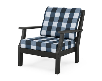 Martha Stewart by POLYWOOD® Chinoiserie Deep Seating Chair in Black / Buffalo Plaid Marine Indigo