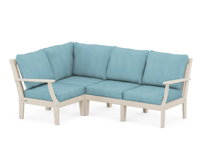 POLYWOOD® Braxton Modular 4-Piece Deep Seating Set in Sand / Lattice Sky Blue