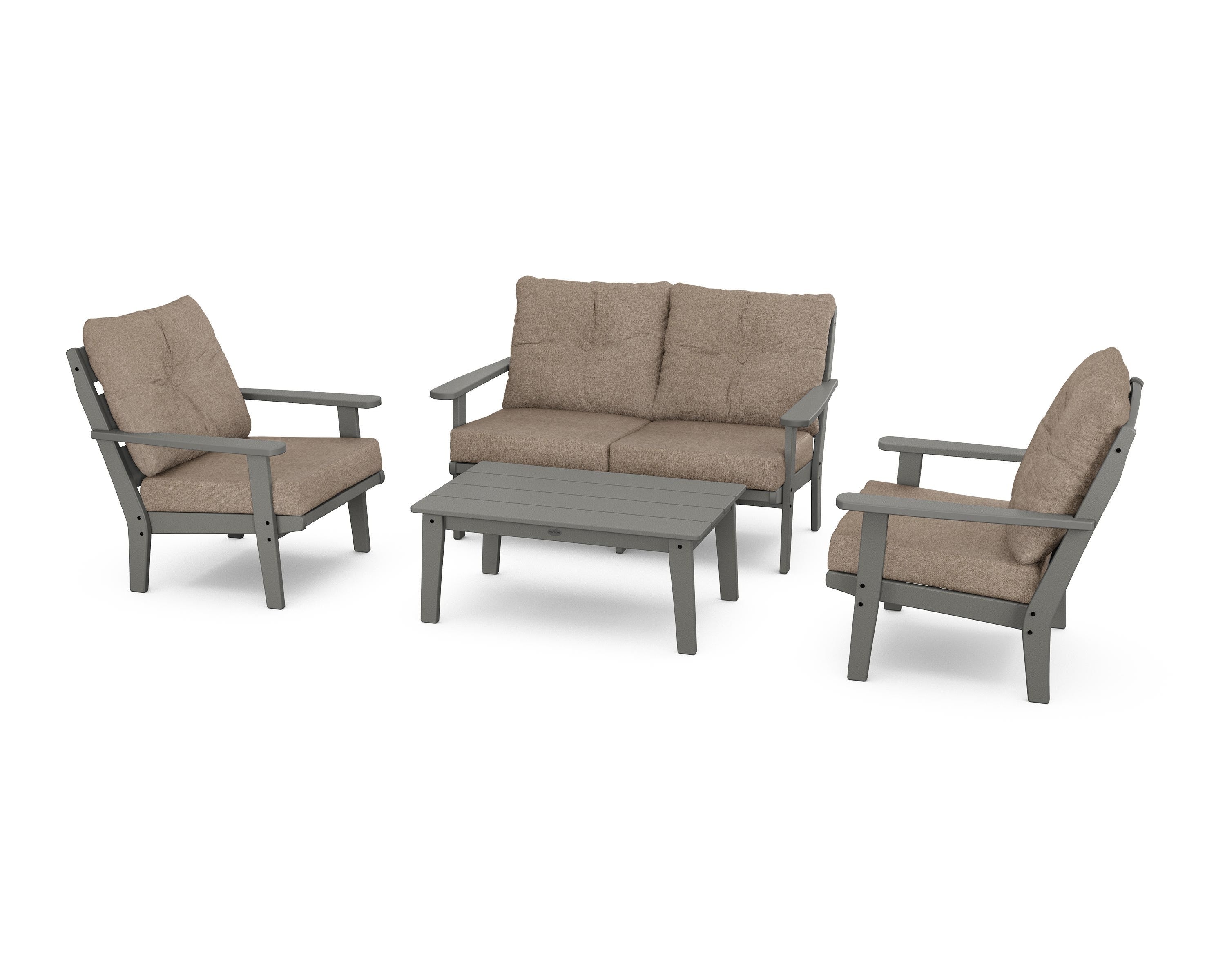 POLYWOOD® Lakeside 4-Piece Deep Seating Set in Slate Grey / Spiced Burlap