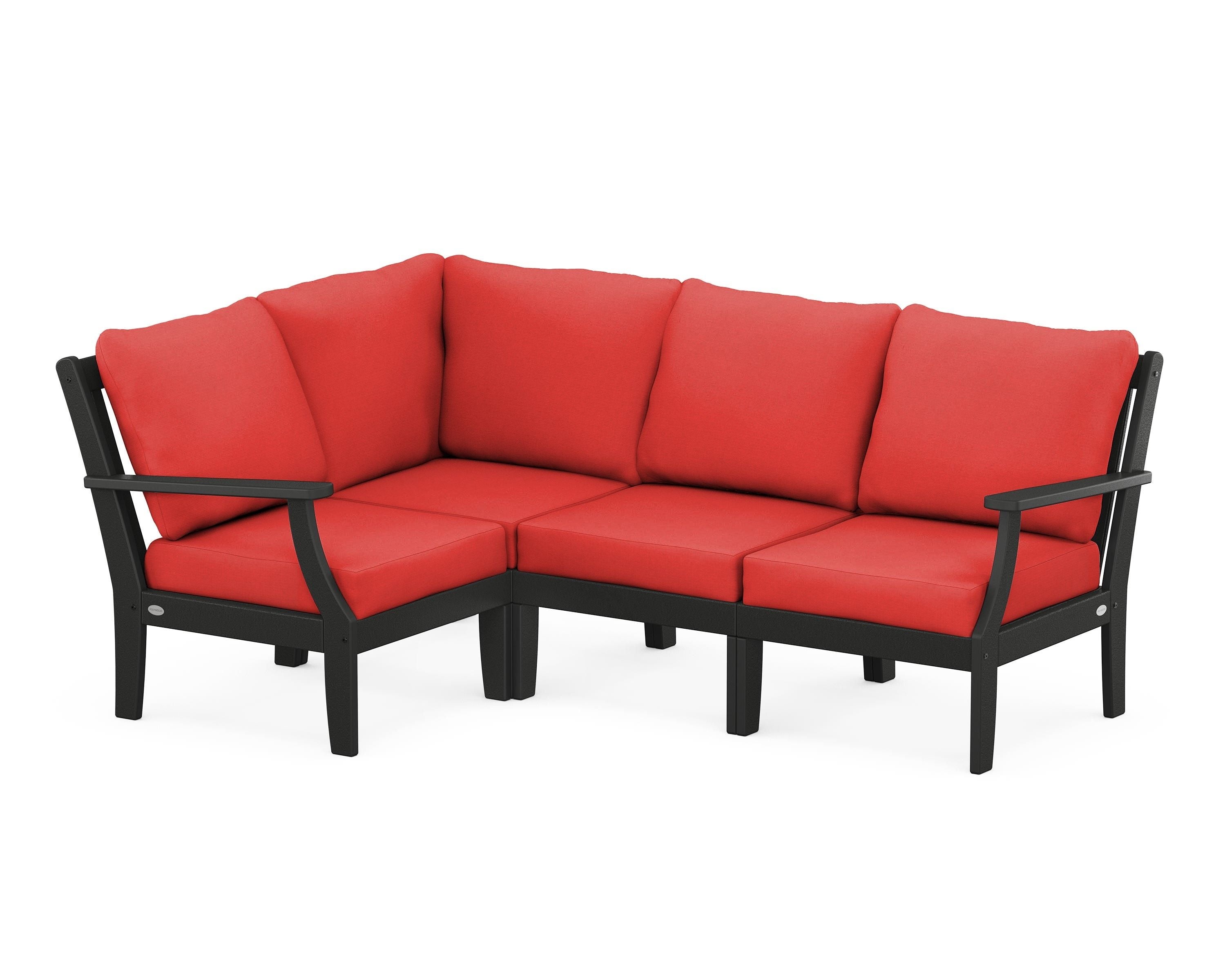 POLYWOOD® Braxton Modular 4-Piece Deep Seating Set in Black / Crimson Linen