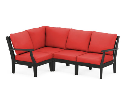 POLYWOOD® Braxton Modular 4-Piece Deep Seating Set in Black / Crimson Linen