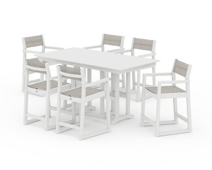 POLYWOOD® EDGE Sling Arm Chair 7-Piece Farmhouse Counter Set in White / Birch Sling