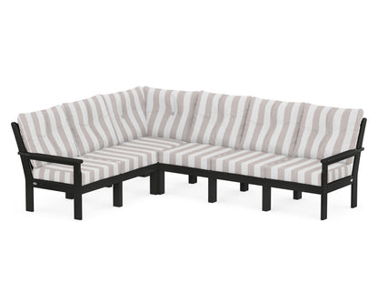POLYWOOD® Vineyard 6-Piece Sectional in Black / Cabana Stripe Dune Burlap