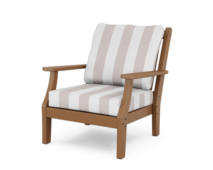 Country Living Wovendale Deep Seating Chair in Teak / Cabana Stripe Dune Burlap