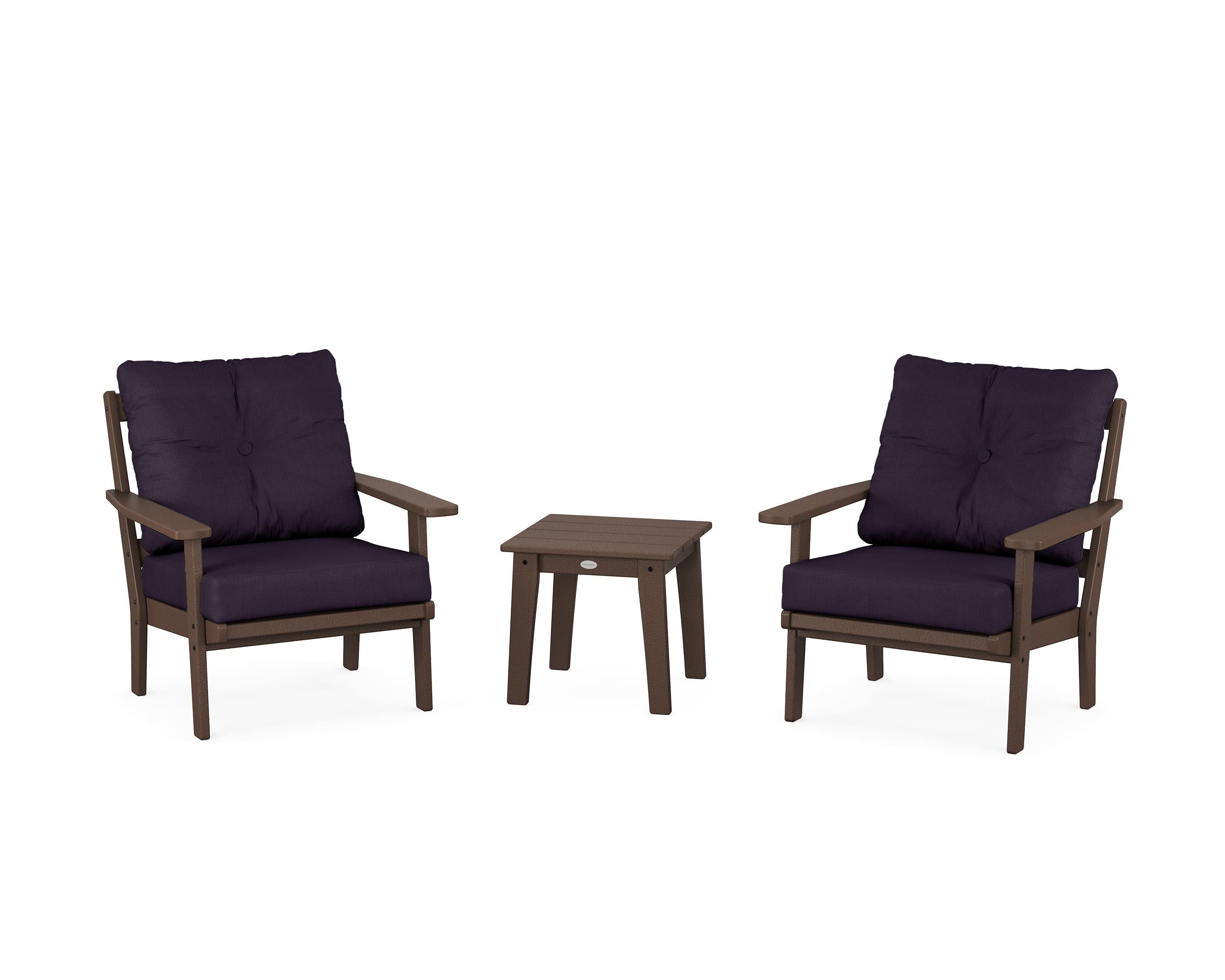 POLYWOOD® Prairie 3-Piece Deep Seating Set in Mahogany / Navy Linen