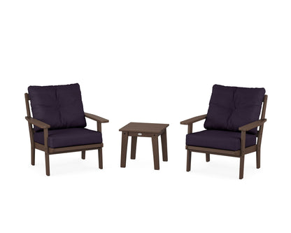 POLYWOOD® Prairie 3-Piece Deep Seating Set in Mahogany / Navy Linen