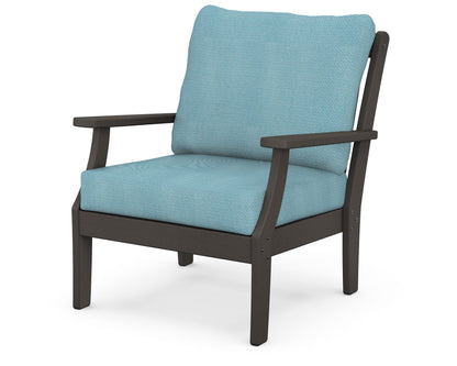 POLYWOOD® Braxton Deep Seating Chair in Vintage Coffee / Lattice Sky Blue