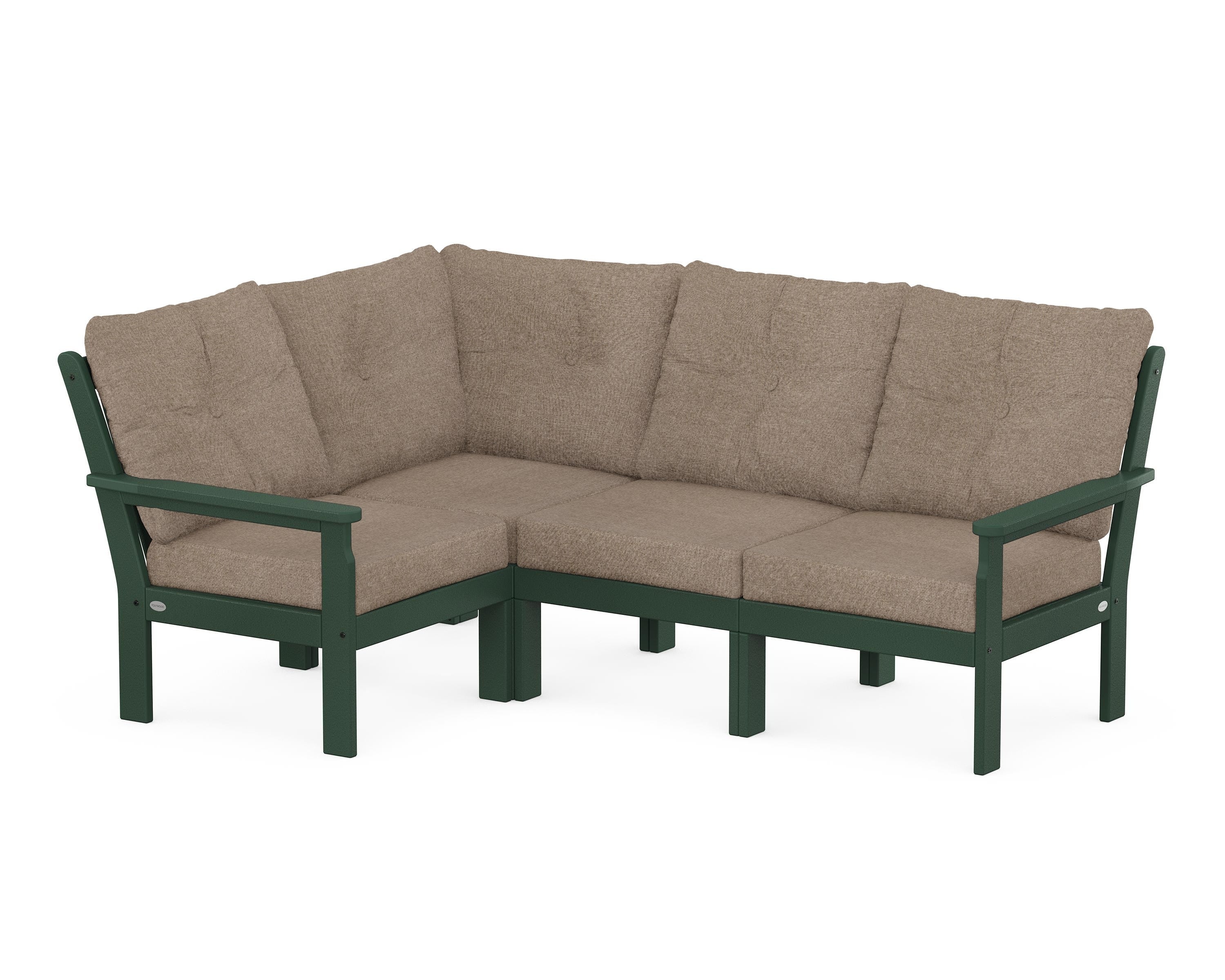 POLYWOOD® Vineyard 4-Piece Sectional in Green / Spiced Burlap