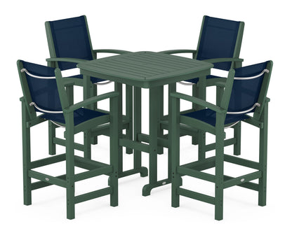 POLYWOOD® Coastal 5-Piece Bar Set in Green / Navy Blue Sling