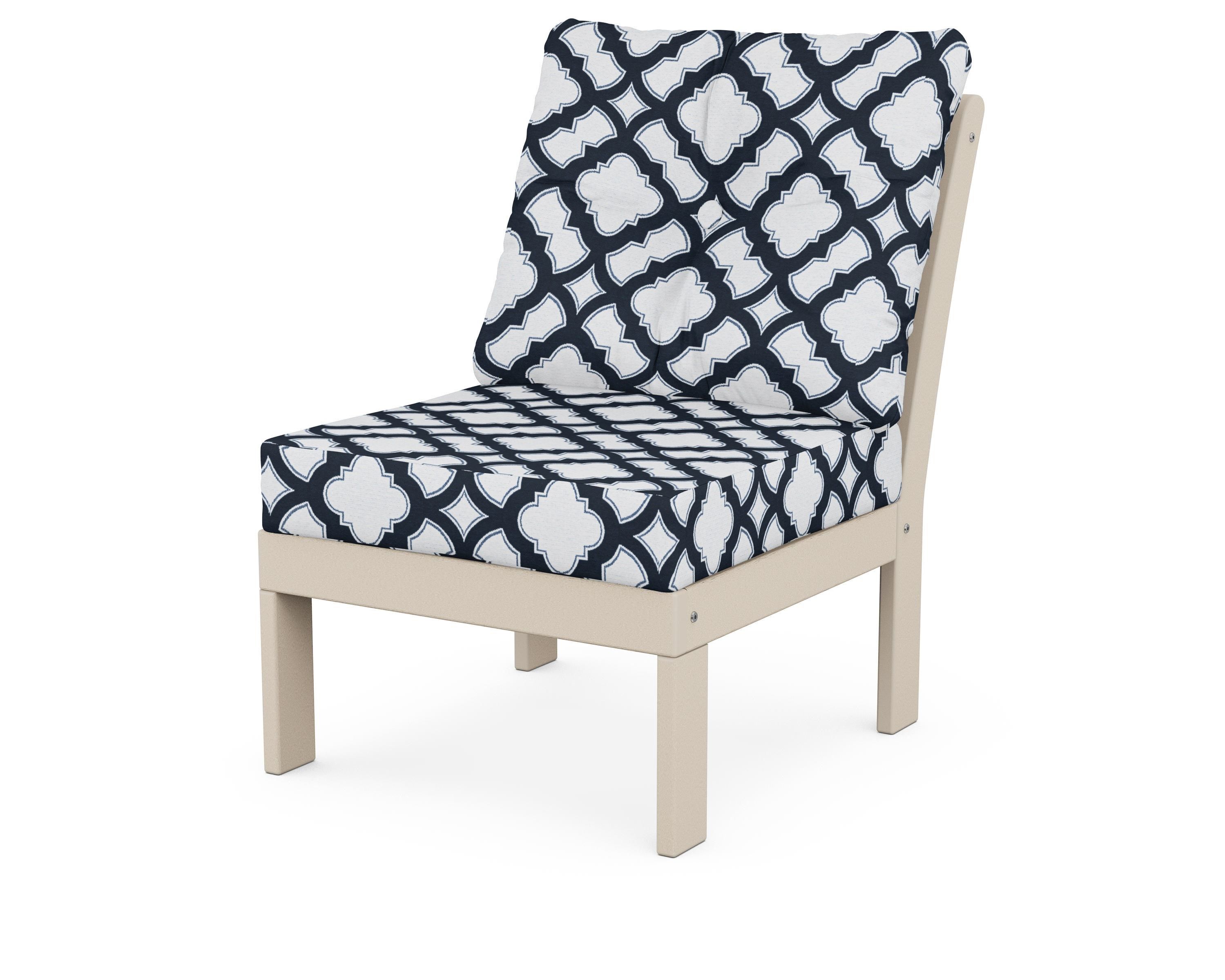 POLYWOOD® Vineyard Modular Armless Chair in Sand / Trellis Marine Indigo