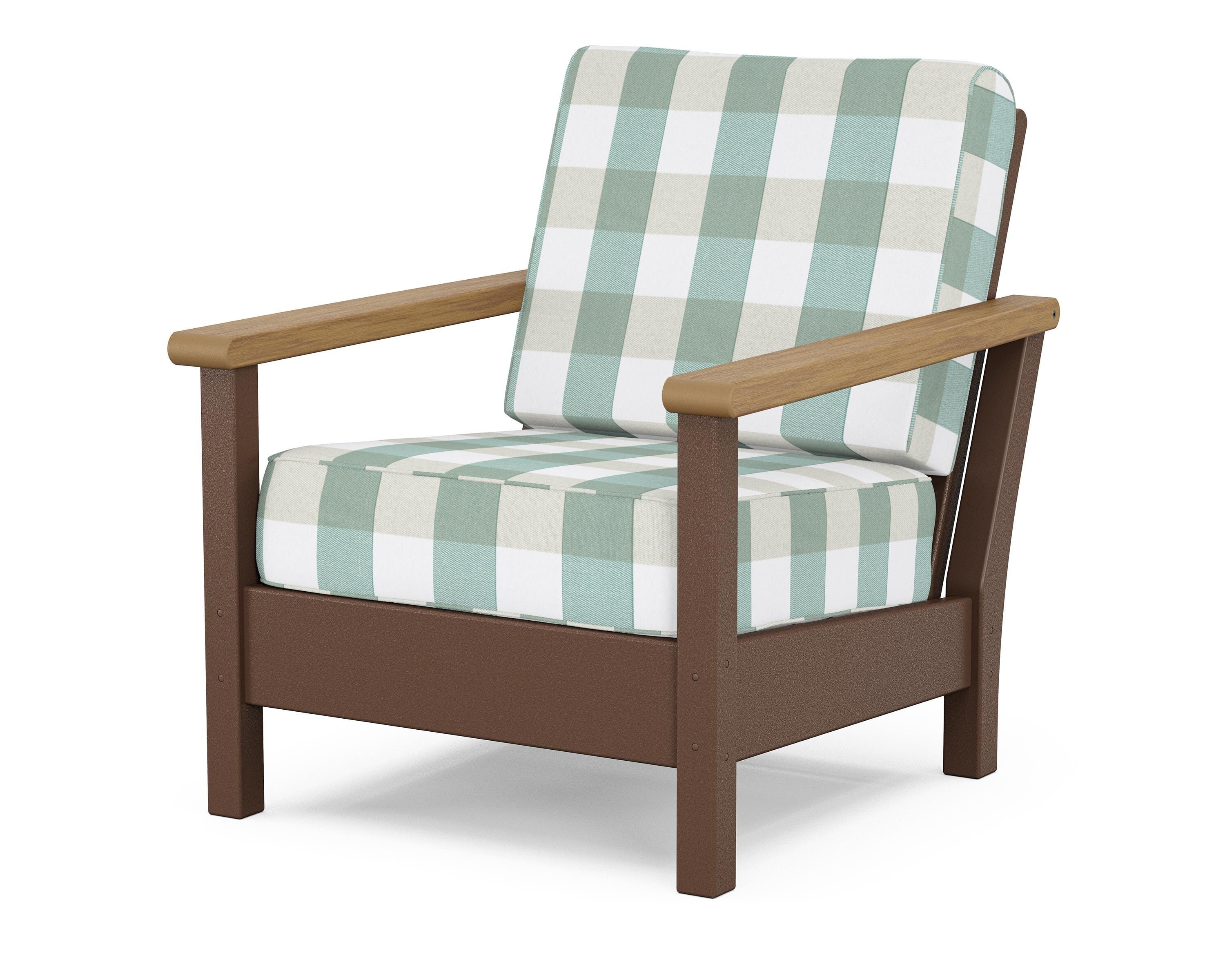 POLYWOOD® Harbour Deep Seating Chair in Mahogany / Natural / Buffalo Plaid Glacier Spa