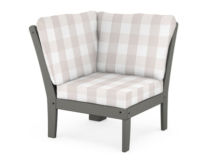 POLYWOOD® Braxton Modular Corner Chair in Slate Grey / Buffalo Plaid Dune Burlap