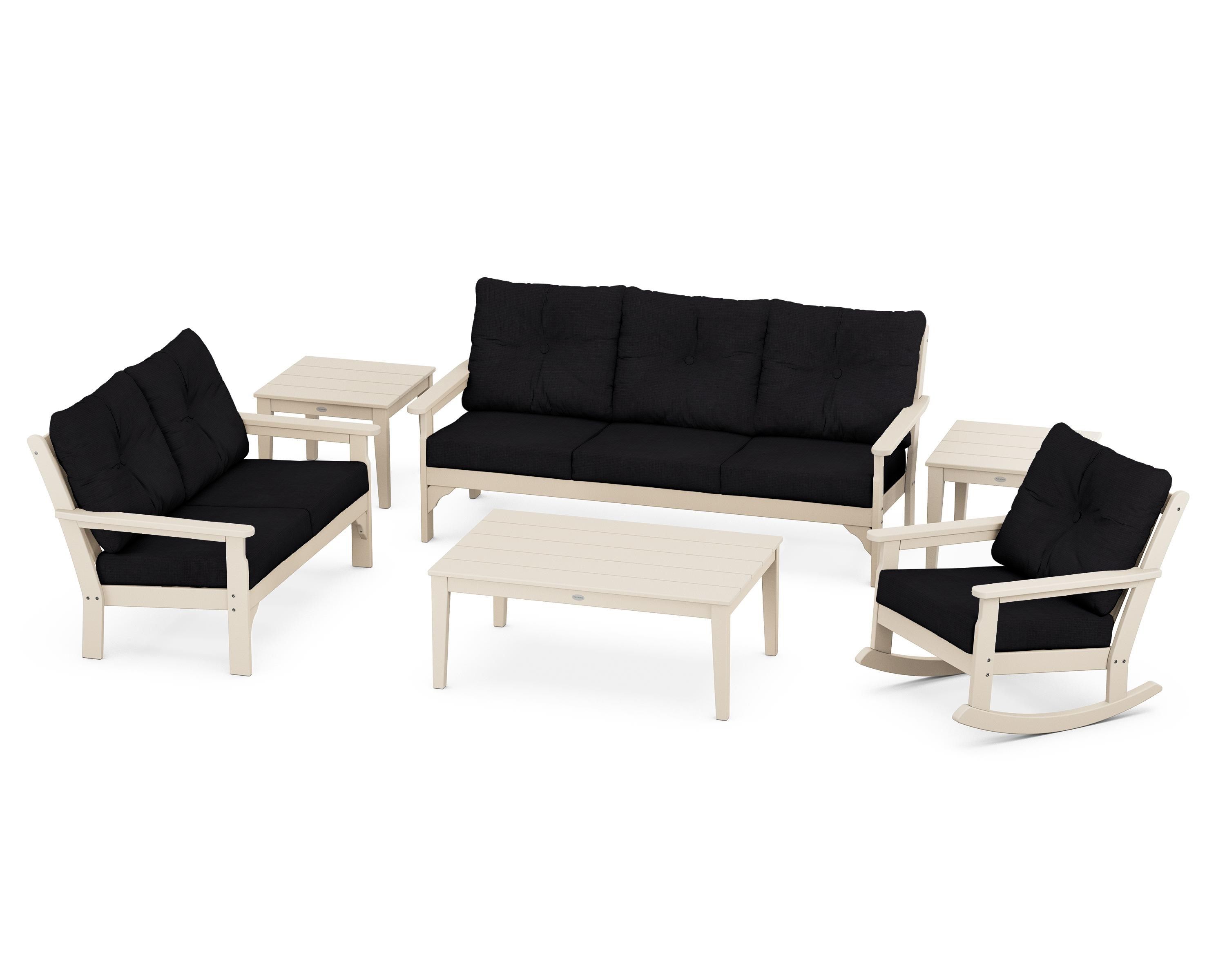 POLYWOOD® Vineyard 6-Piece Deep Seating Set in Sand / Midnight Linen