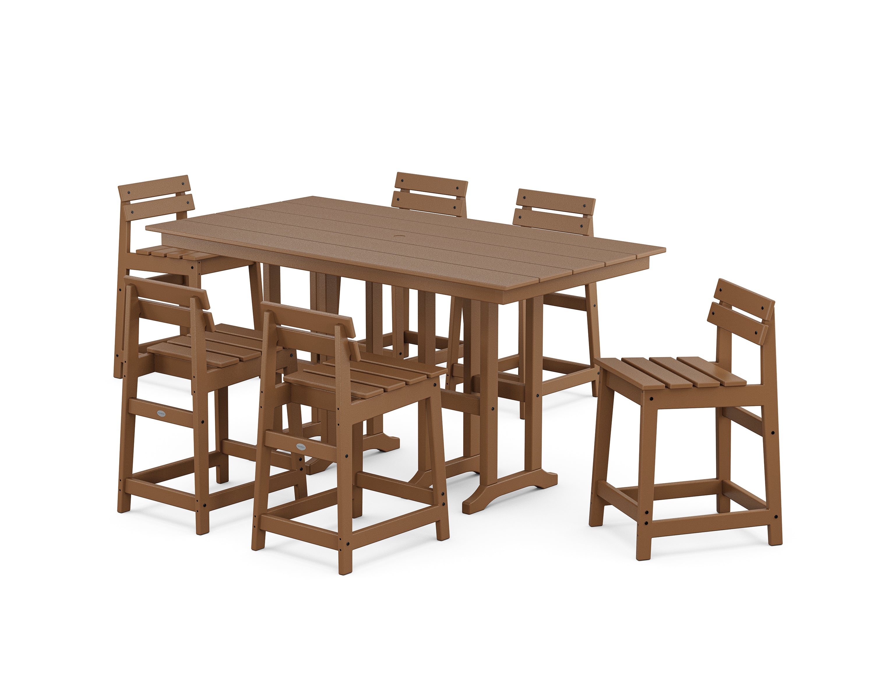 POLYWOOD® Modern Studio Plaza Lowback Counter Chair 7-Piece Set in Teak