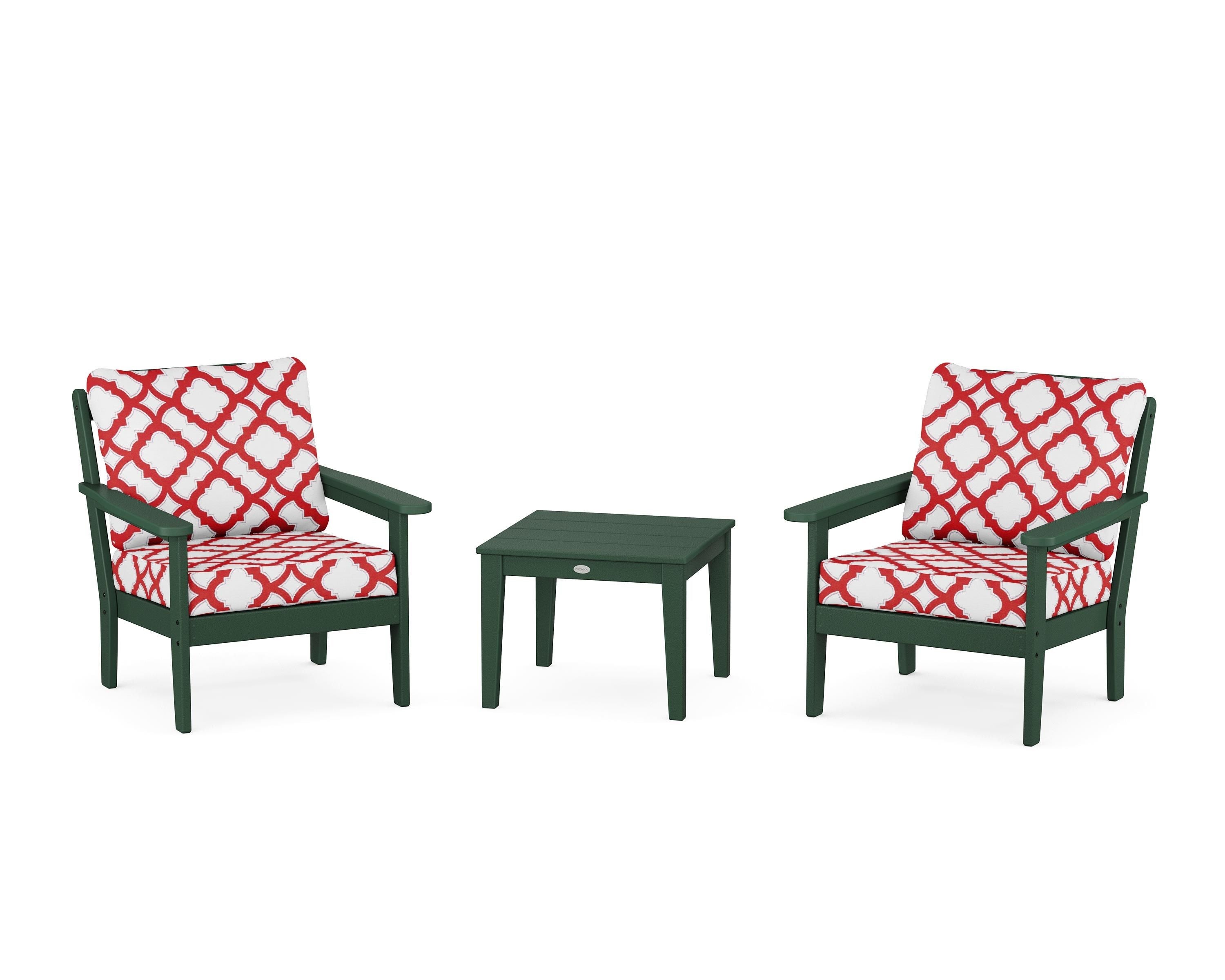 Country Living Cottage 3-Piece Deep Seating Set in Green / Trellis Crimson