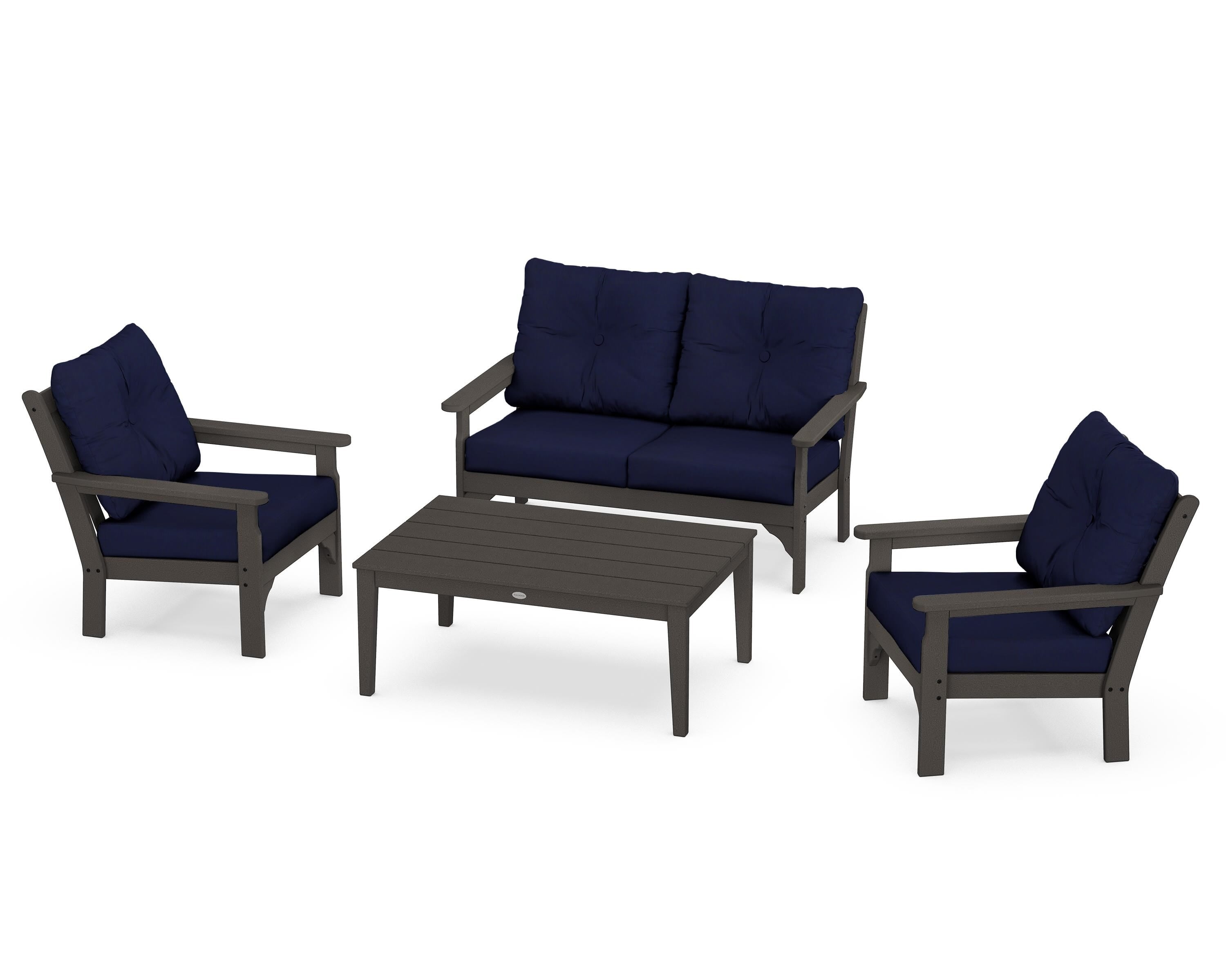 POLYWOOD® Vineyard 4-Piece Deep Seating Set in Vintage Coffee / Navy