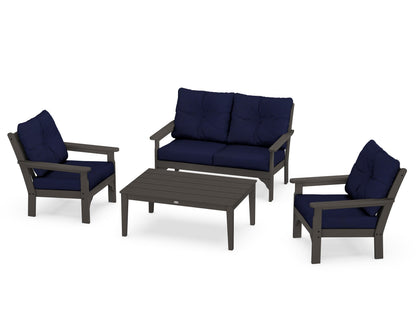 POLYWOOD® Vineyard 4-Piece Deep Seating Set in Vintage Coffee / Navy
