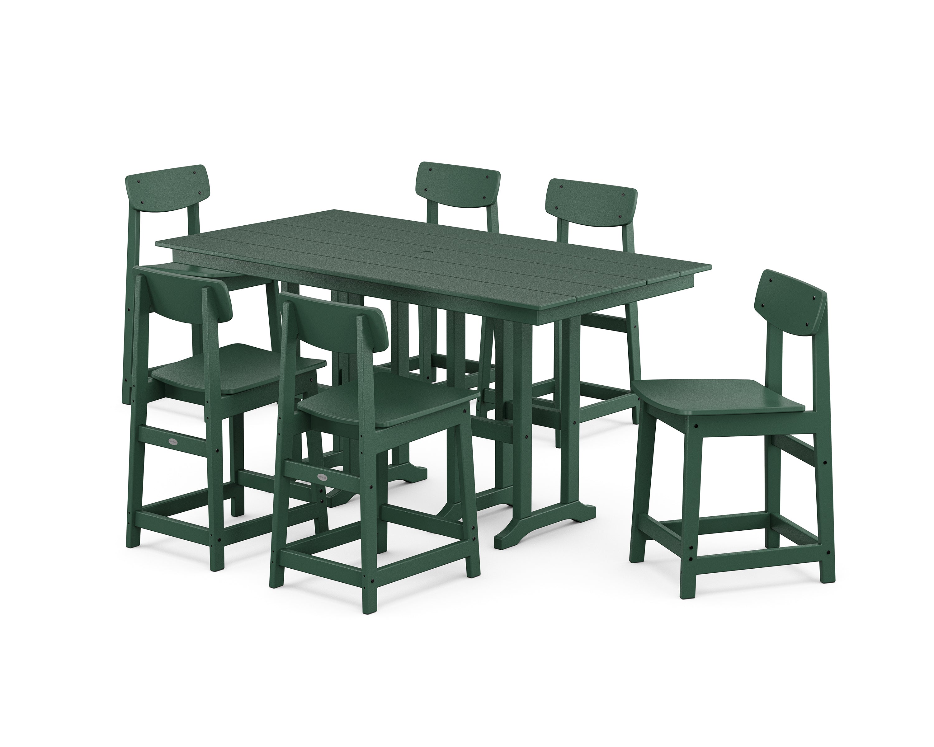 POLYWOOD® Modern Studio Urban Counter Chair 7-Piece Set in Green