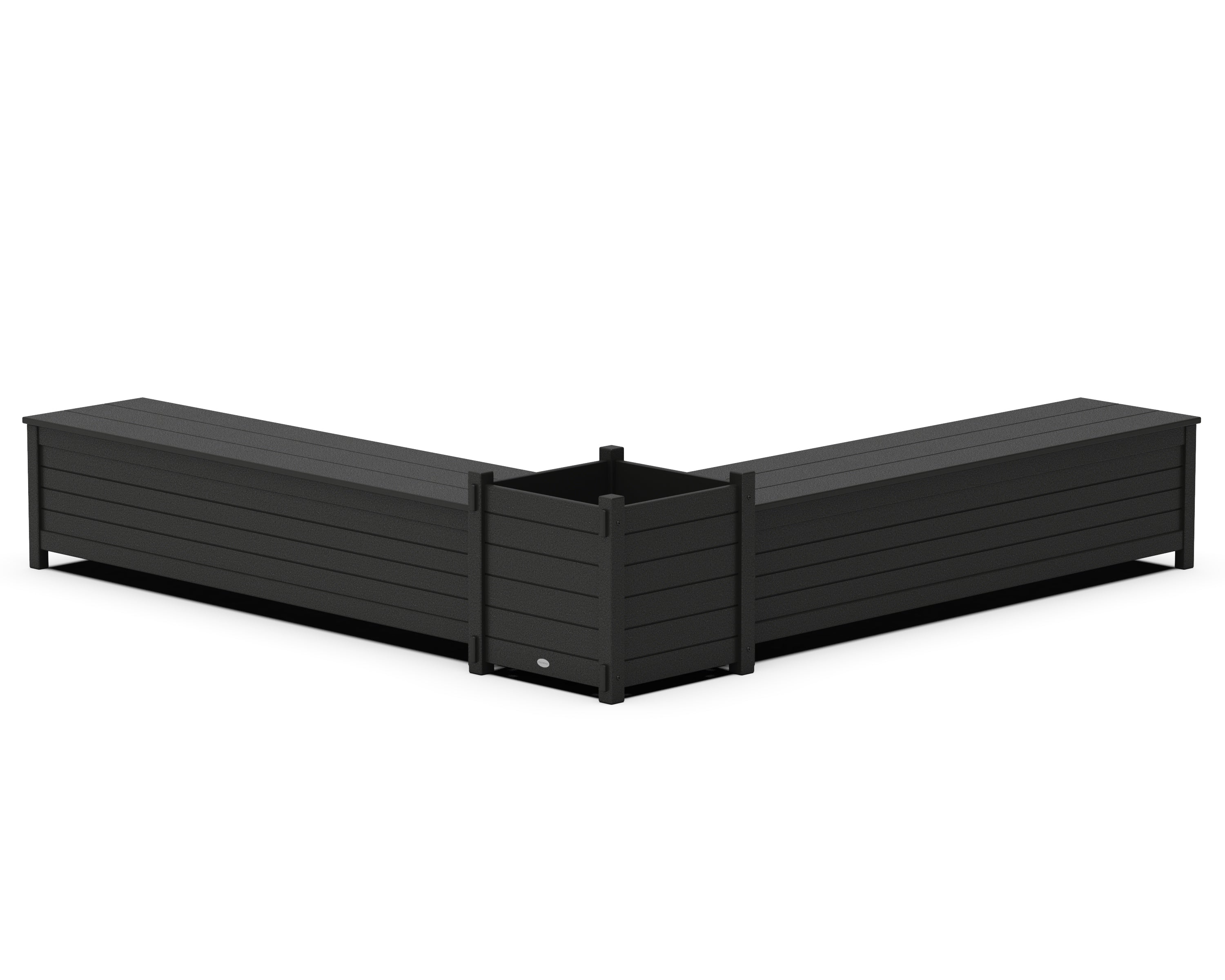 POLYWOOD® 72" Nautical L- Shaped Planter Storage Bench Set- Large in Black