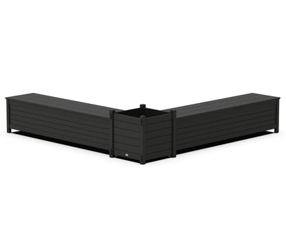 POLYWOOD® 72" Nautical L- Shaped Planter Storage Bench Set- Large in Black